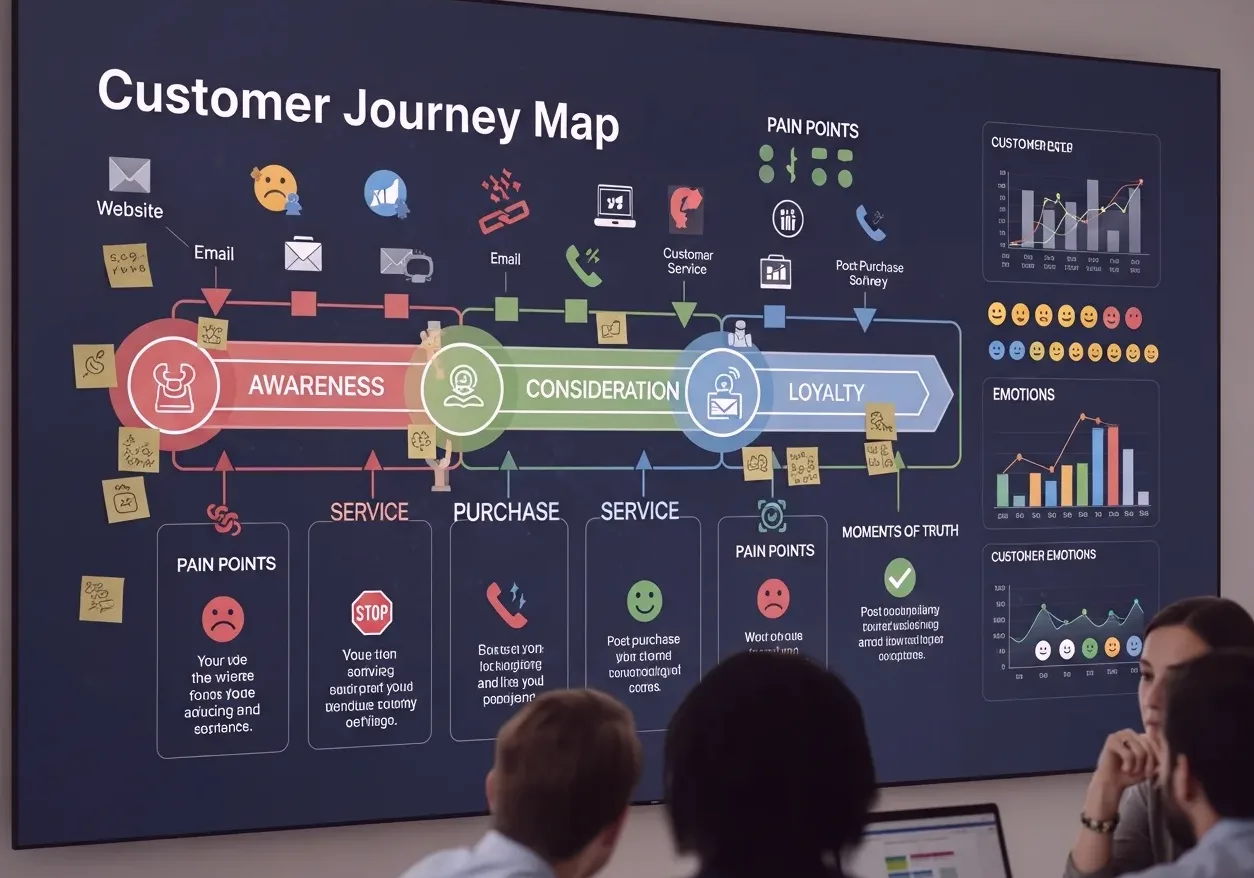 Präsentation einer Customer Journey an einer Tafel